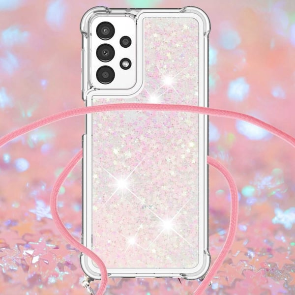 SKALO Samsung A13 4G Kvicksand Glitter Mobilhalsband - Rosa Rosa