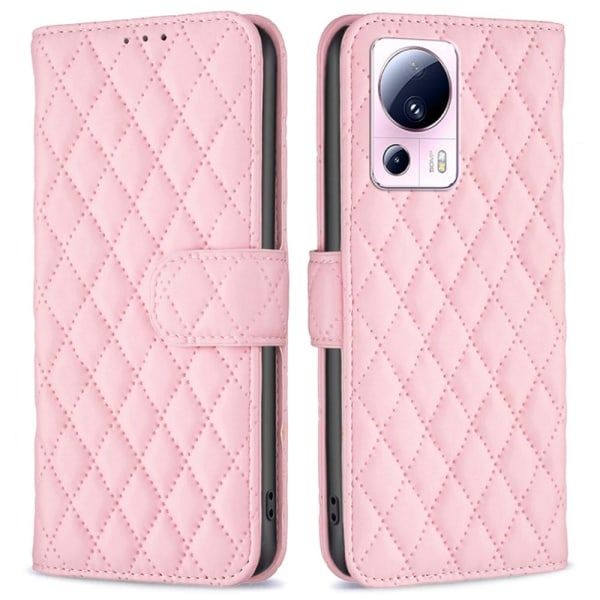 SKALO Xiaomi 13 Lite BINFEN COLOR Quiltat Plånbok - Rosa Rosa