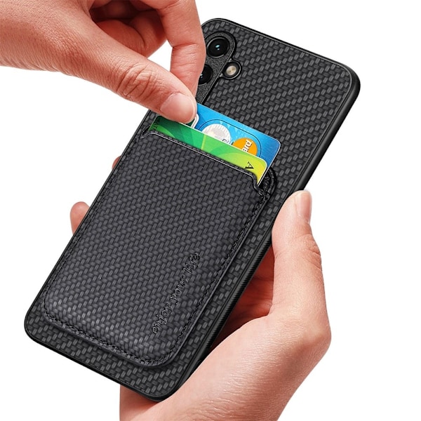 SKALO Samsung A54 5G Carbon Fiber Cover med kortholder - Sort Black