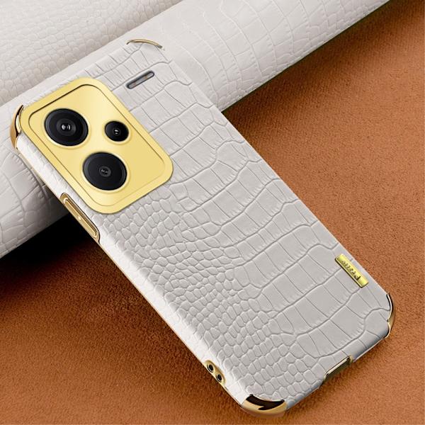 SKALO Xiaomi Redmi Note 13 Pro+ Krokotiili Kultainen Reuna Kuori - Valkoinen White