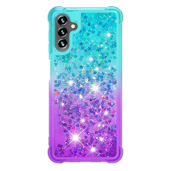 SKALO Samsung A13 5G Kvicksand Glitter Hjärtan TPU-skal - Turkos-Lila multifärg