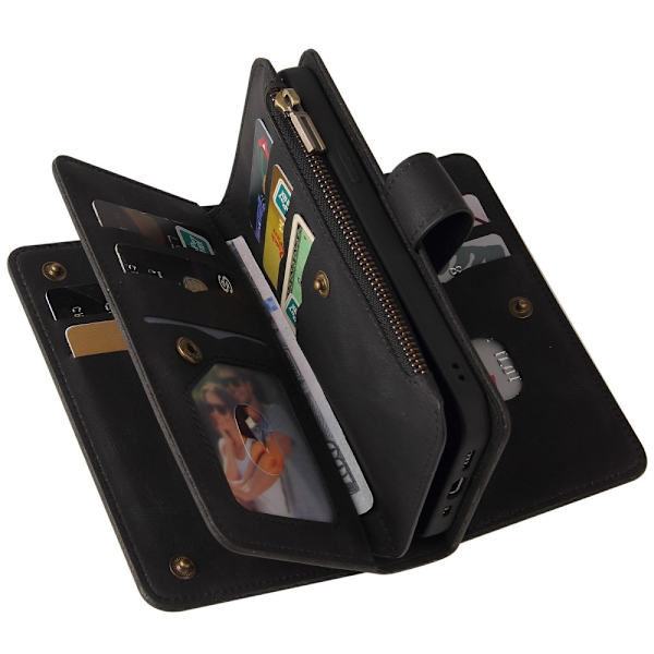 SKALO Xiaomi Redmi 10C Big Wallet 17-lokeroa Lompakkokotelo - Musta Black