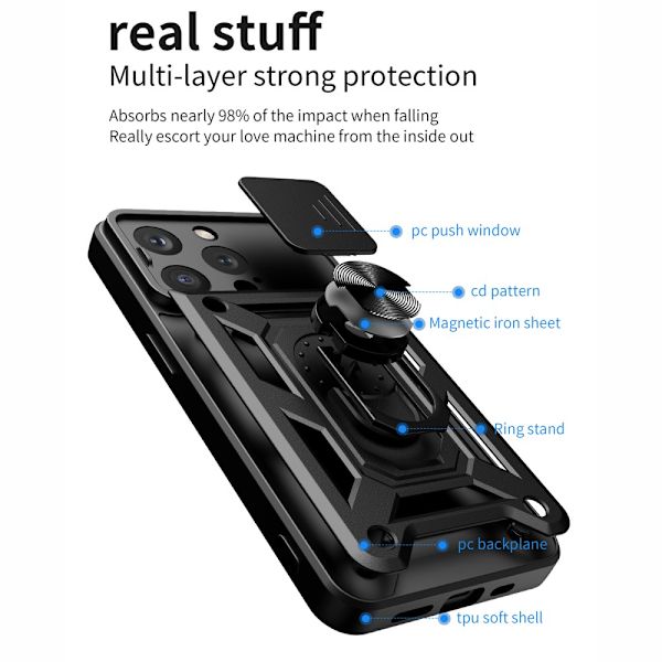 SKALO iPhone 15 Pro Armor hybridi metallirengas kameran liukusäädin - Vihreä Green