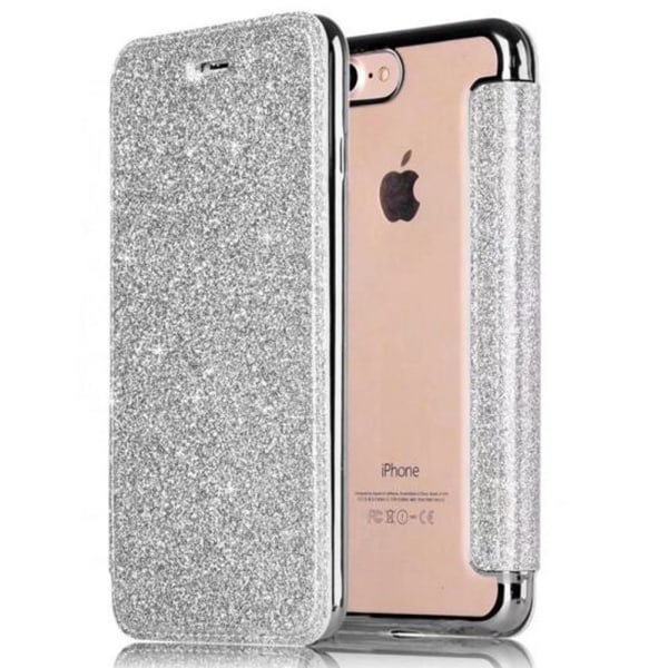 SKALO iPhone 7/8 Flip Cover TPU Ultratyndt Glitter - Vælg farve Silver