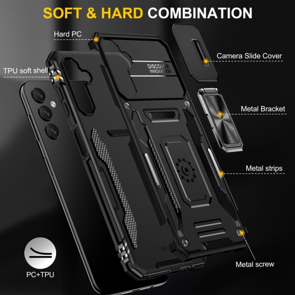 SKALO Samsung A14 4G/5G Armor Hybrid Metallring Kameraslider - Svart Svart