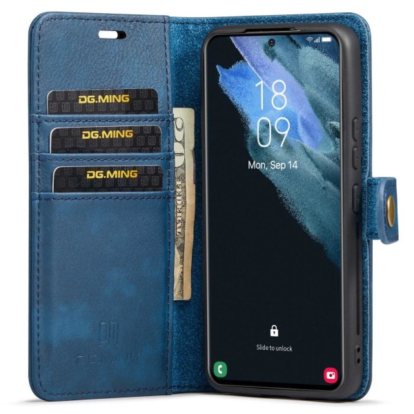 DG MING Samsung S22 2-i-1 magnetisk pung etui - Blå Blue