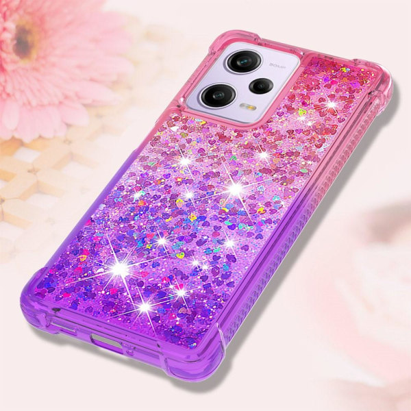SKALO Xiaomi Redmi Note 12 Pro 5G Juoksuhiekka Glitter Sydämet TPU kuori - Pinkki-Violetti Multicolor