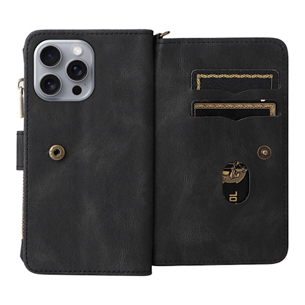 SKALO iPhone 16 Pro Max Big Wallet 17-RUM Pungetui - Sort Black