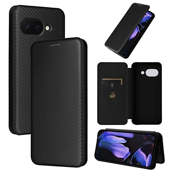 SKALO Google Pixel 9a Carbon Fiber Flip Cover - Sort Black