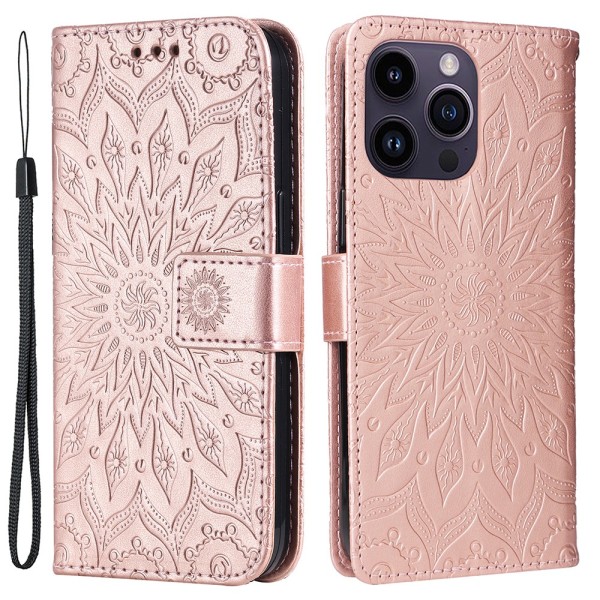 SKALO iPhone 15 Pro Max Mandala Flip Cover - Rosa guld Pink gold