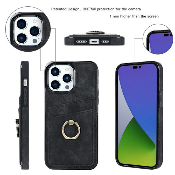 SKALO iPhone 14 Pro Max PU-læder kortholder Ring - Sort Black