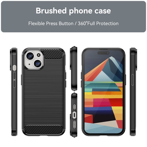 SKALO iPhone 15 Plus Armor Carbon Stødsikker TPU-cover - Vælg fa Black