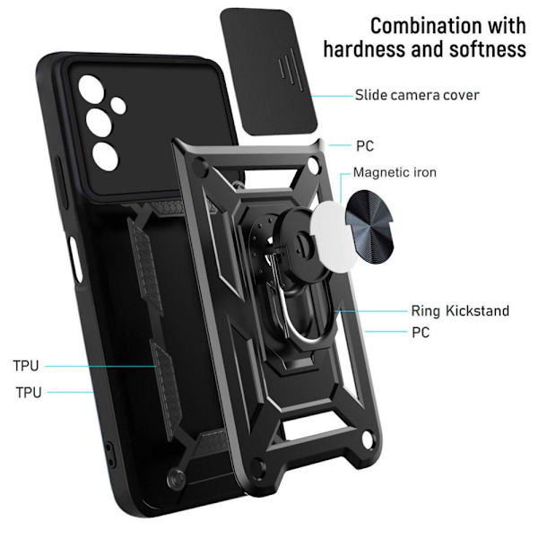 SKALO Samsung A13 5G Armor Hybrid Metal Ring Camera Slider - Sort Black