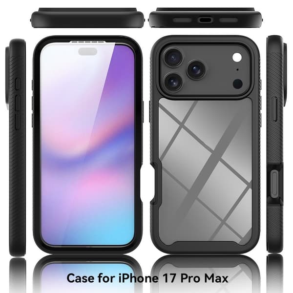 SKALO Shockproof Clear Hybrid+Skærmbeskyttelse Cover til iPhone 18 Pro Max - Sort Black