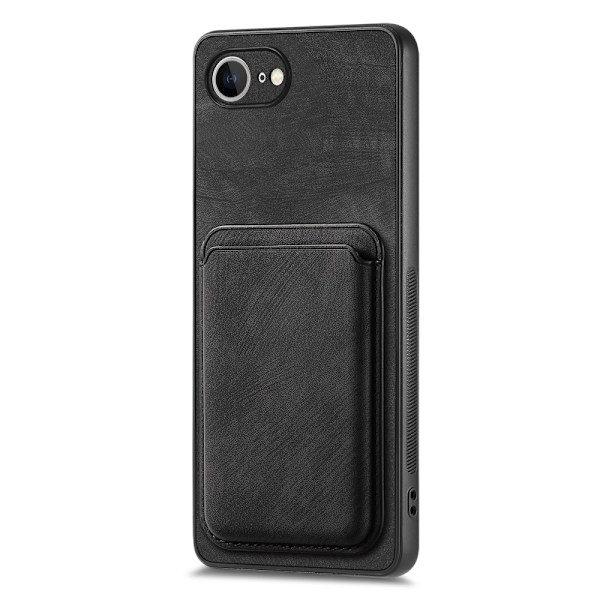 SKALO iPhone 16e PU-Läder Magnetisk Korthållare Skal - Svart Svart