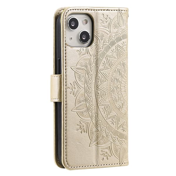 SKALO iPhone 15 Mandala Plånboksfodral - Guld Guld
