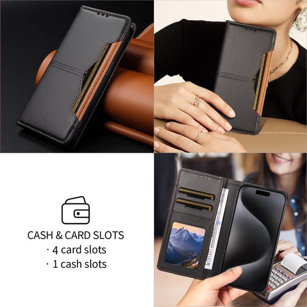 SKALO PU-Læder Flip Cover til iPhone 18 Pro Max - Sort Black