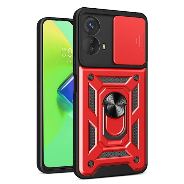SKALO Motorola Moto G53 5G Armor Hybrid Metal Ring Camera Slider - Rød Red