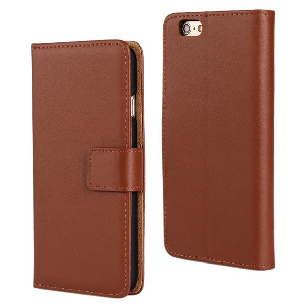 SKALO iPhone 6/6S Plus Flip Cover m. Pung i Ægte Læder - Vælg farve Brown