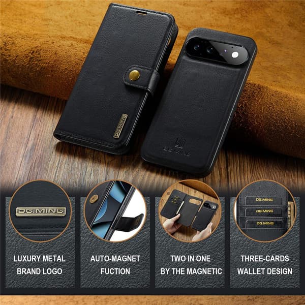 DG MING 2-i-1 Magnet Flip Cover til Google Pixel 11 - Sort Black