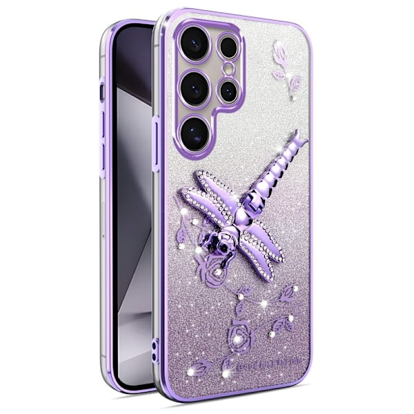 SKALO Samsung S25 Ultra KADEM Dragonfly Glitter Suojakuori - Violetti Purple