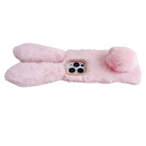 SKALO iPhone 16 Pro 3D Soft Furry Bunny Ears Suojakuori - Harmaa Grey