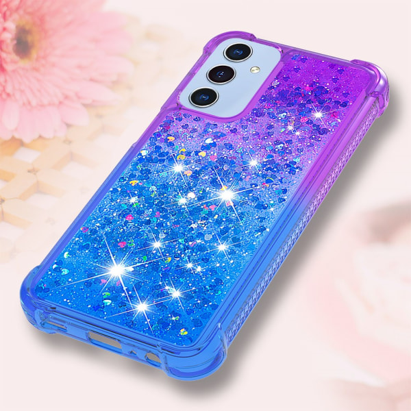 SKALO Samsung A15 5G Kvicksand Glitter Hjerter TPU Cover - Lilla Multicolor