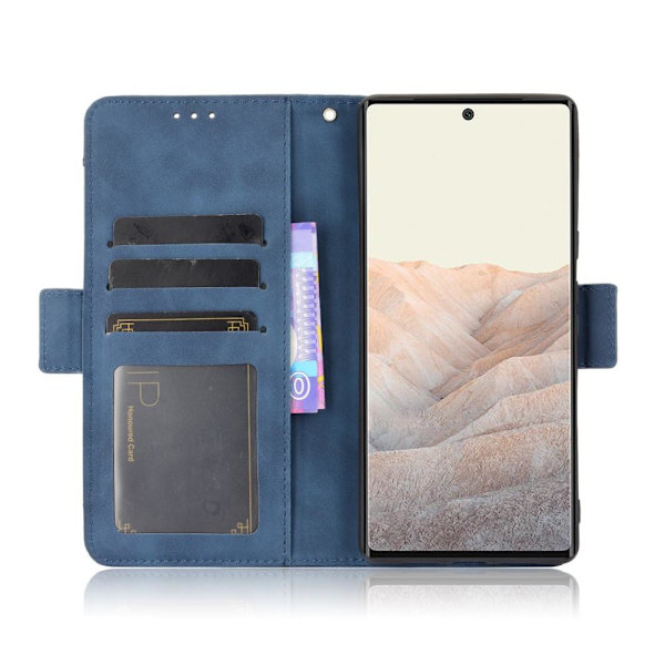 SKALO Google Pixel 6 Pro 6-FACK Plånboksfodral - Blå Blå