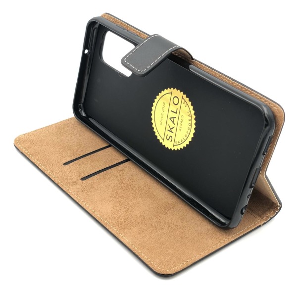 SKALO Samsung A13 4G Flip Cover m. Pung i Ægte Læder - Vælg farve Black