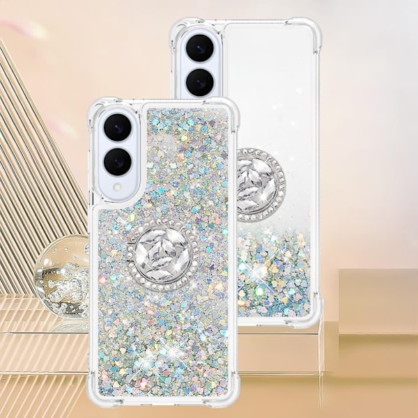 SKALO Samsung S25 Edge Juoksuhiekka Kimalle Rengas Suojakuori - Hopea Silver