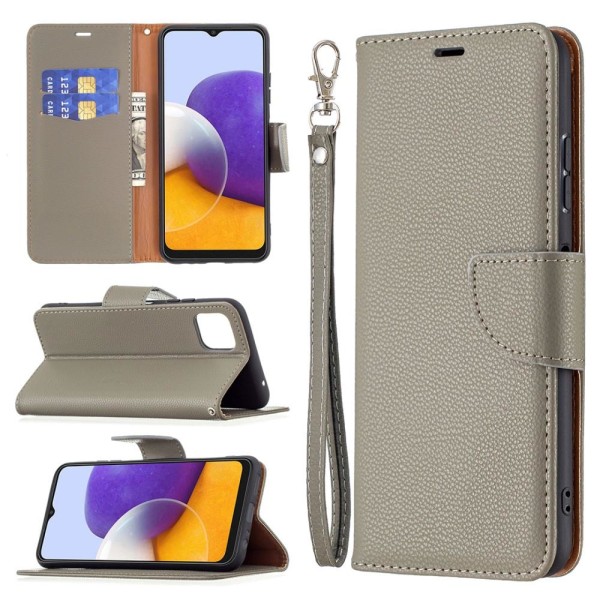 SKALO Samsung A22 5G Premium Litchi Plånbok - Grå grå