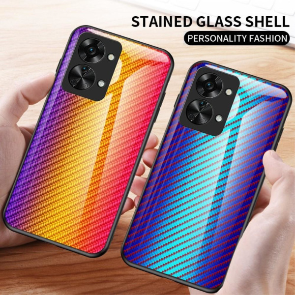 SKALO OnePlus Nord 2T 5G Carbon Fiber Härdat Glas TPU-skal - Svart Svart