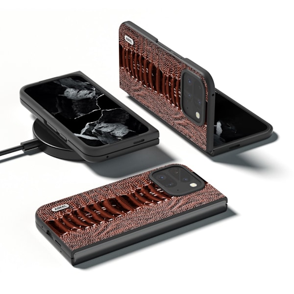 ABEEL Google Pixel 9 Pro Fold Crocodile Suojakuori - Ruskea Brown
