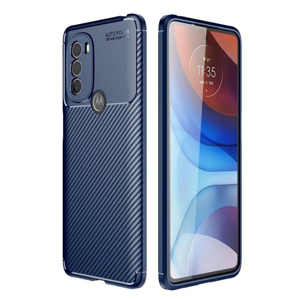 SKALO Moto G31 / G41 / G71 Carbon Fiber TPU -kotelo - sininen Blue