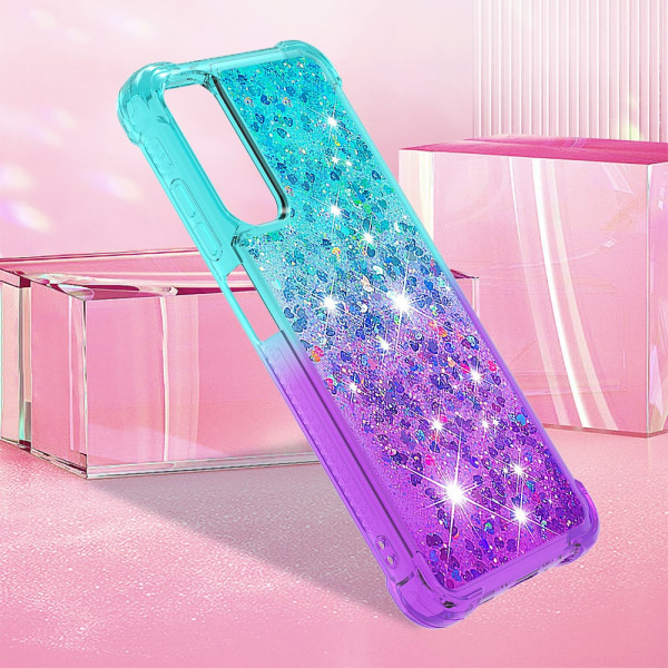 SKALO Samsung A05s 4G Kvicksand Glitter Hjärtan TPU-skal - Turkos-Lila multifärg