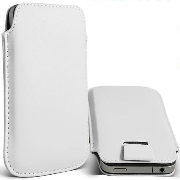 Pull tab / Läderficka - Passar iPhone 5/5S/5C/SE White