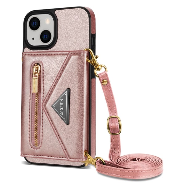 SKALO iPhone 15 PU-nahkainen Suojakuori Lompakolla - Pinkki Pink