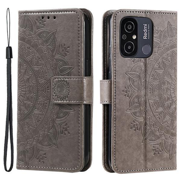 SKALO Xiaomi Redmi 12C 4G Mandala Flip Cover - Grå Grey