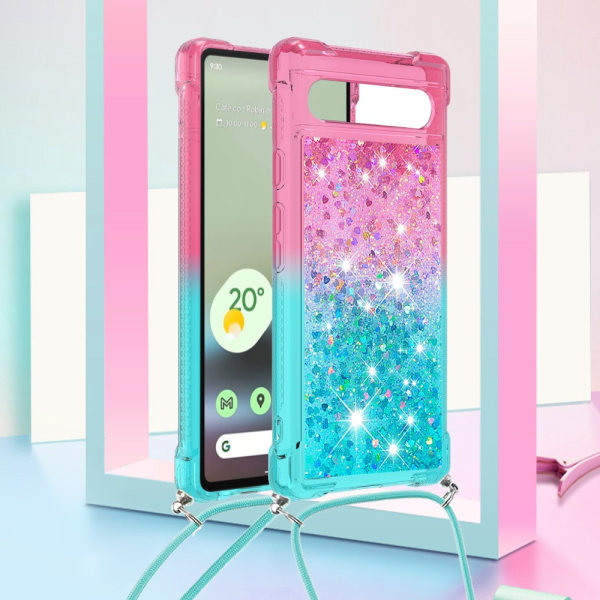 SKALO Google Pixel 7a Kvicksand Glitter Mobilhalsband - Rosa-Tur multifärg