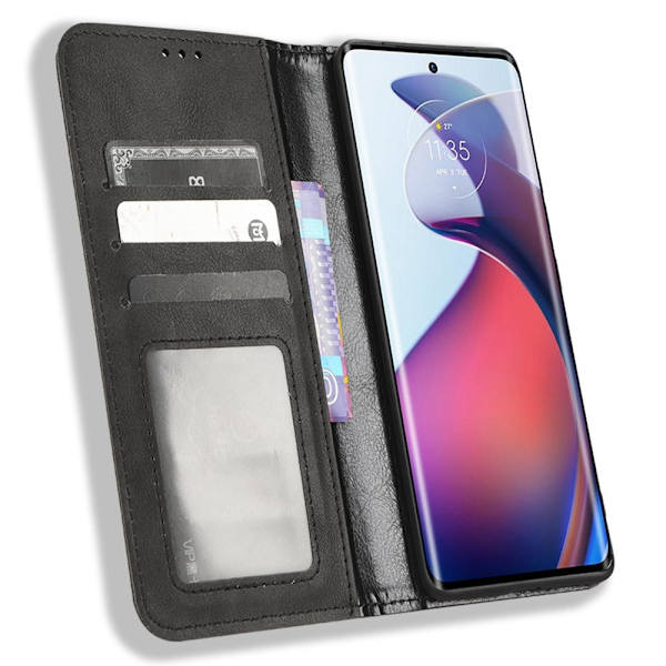 SKALO Motorola Edge 30 Fusion 5G Premium Pungetui med prægning - Sort Black