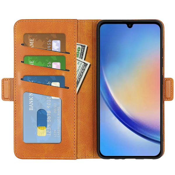 SKALO Samsung A34 5G Premium Wallet Lompakkokotelo - Vaaleanruskea Light brown
