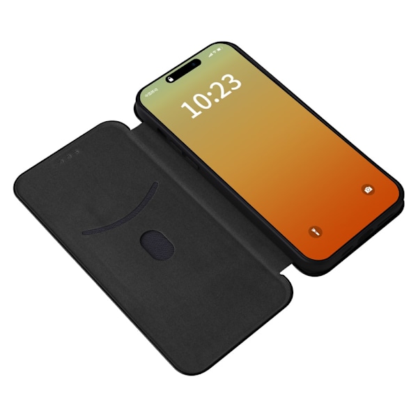 SKALO iPhone 16 Pro Carbon Fiber Lompakkokotelo - Musta Black
