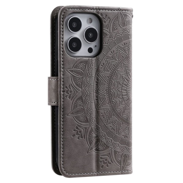 SKALO iPhone 15 Pro Mandala Flip Cover - Grå Grey