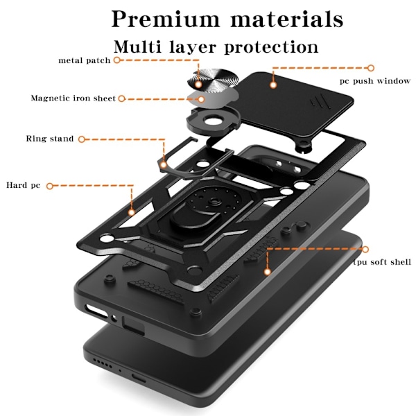 SKALO Motorola Edge 60 Armor Metallinen rengas -kamerasuojus Suojakuori - Musta Black
