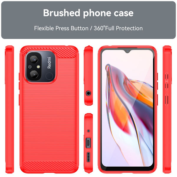 SKALO Xiaomi Redmi 12C 4G Armor Carbon Iskunkestävä TPU suojakuori - Valitse väri Red