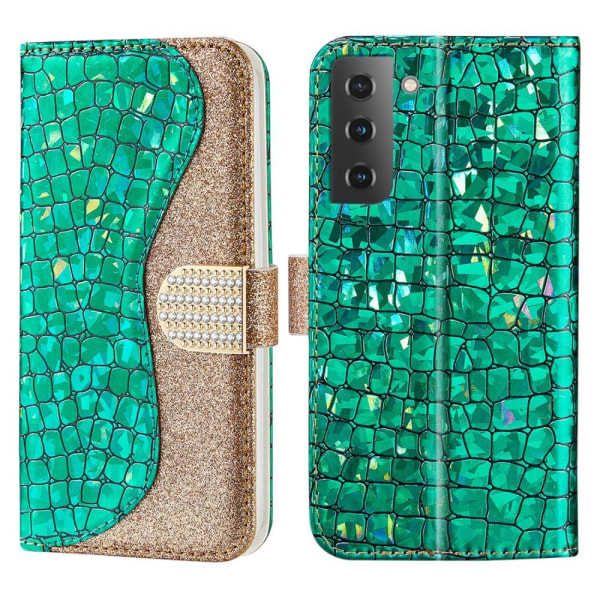 SKALO Samsung S22 Croco Glitter lompakkokotelo - vihreä Green
