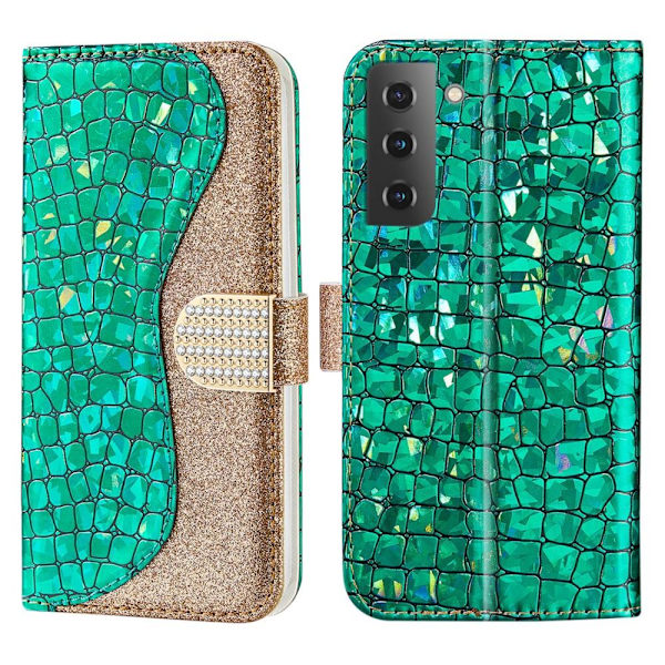 SKALO Samsung S22 Croco Glitter Plånboksfodral - Grön Green