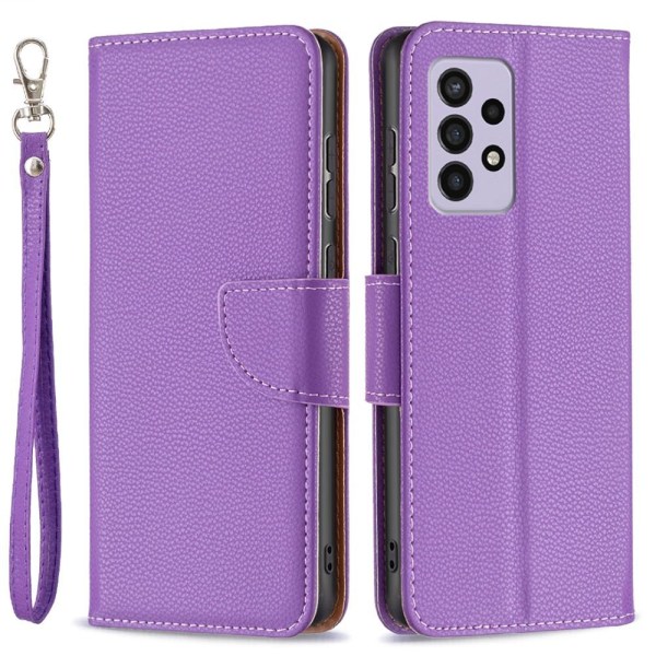 SKALO Samsung A33 5G Premium Litchi Flip Cover - Lilla Purple