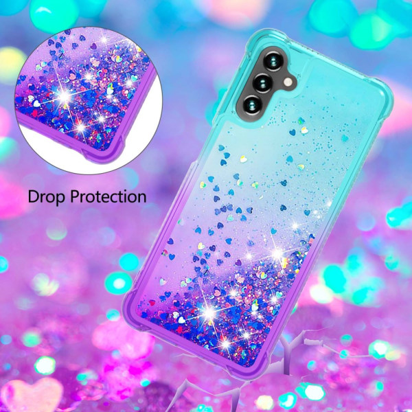 SKALO Samsung A54 5G Kvicksand Glitter Hjärtan TPU-skal - Turkos multifärg