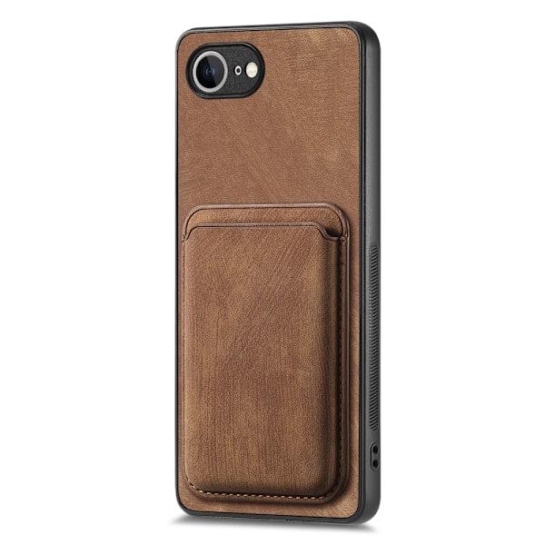 SKALO iPhone 16e PU-Läder Magnetisk Korthållare Skal - Brun Brun